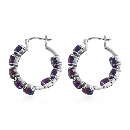 Mojave Purple Turquoise Hoop Earrings in Stainless Steel 7.70 ctw image number 3