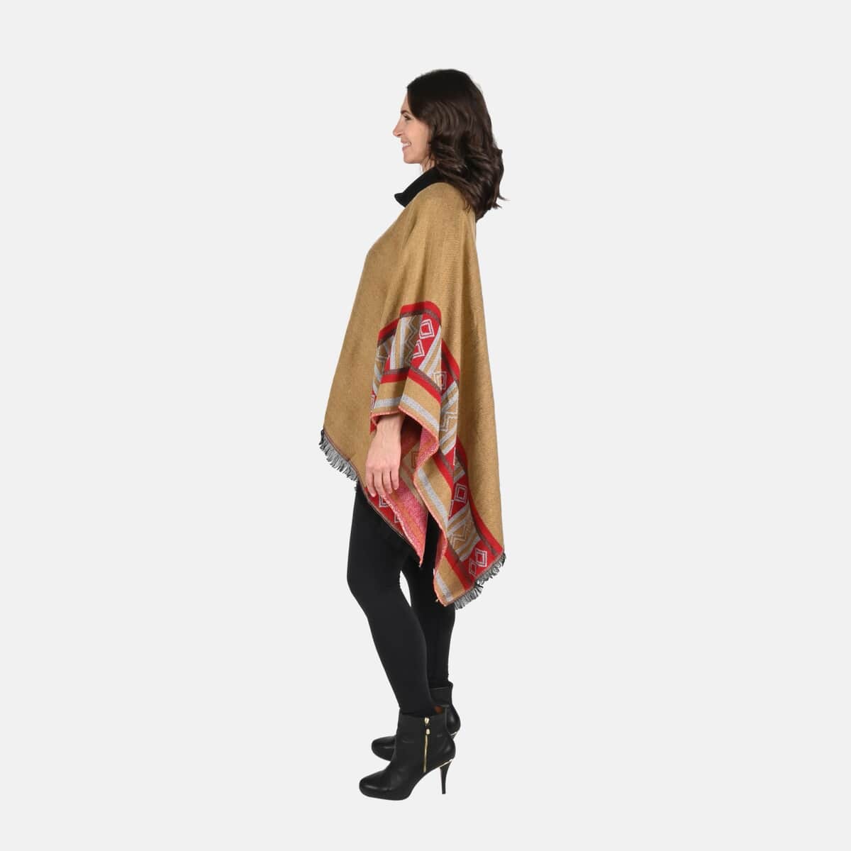 Tamsy Reversible Tan and Red Tribal Pattern Kimono - One Size Fits Most image number 3