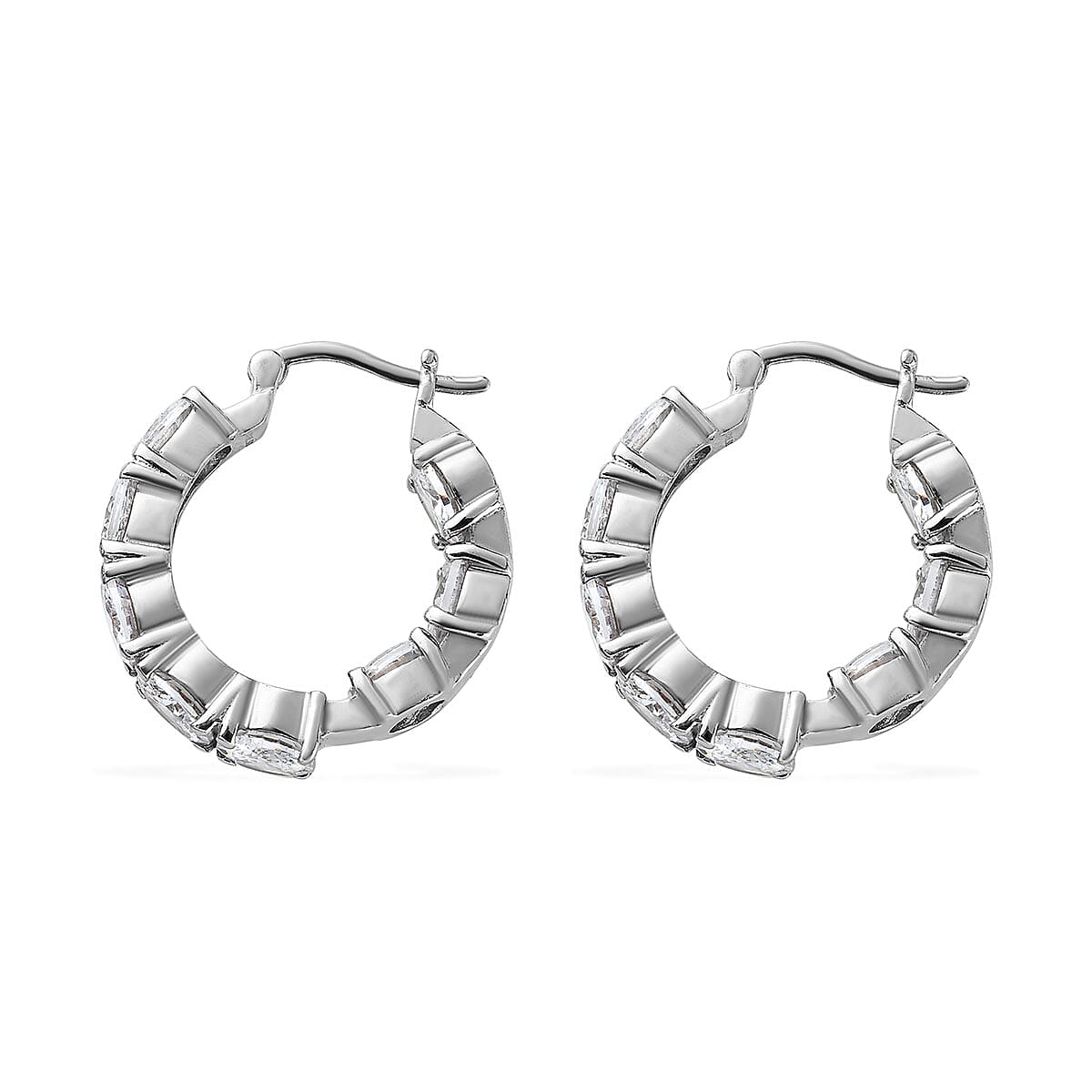 Simulated White Diamond Hoop Earrings in Stainless Steel 21.10 ctw image number 3