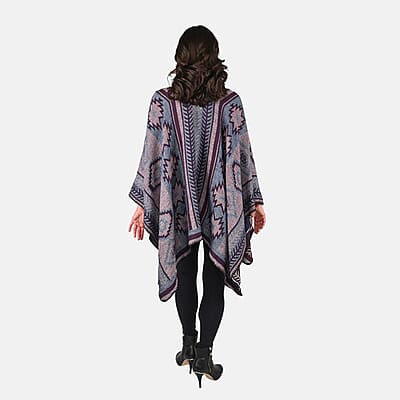 Tamsy Reversible Red and Blue Santa Fe Style Pattern Kimono - One Size Fits Most , Women's Kimono , Summer Kimono , Open-Front Kimono
