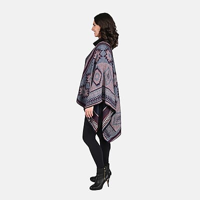 Tamsy Reversible Red and Blue Santa Fe Style Pattern Kimono - One Size Fits Most , Women's Kimono , Summer Kimono , Open-Front Kimono