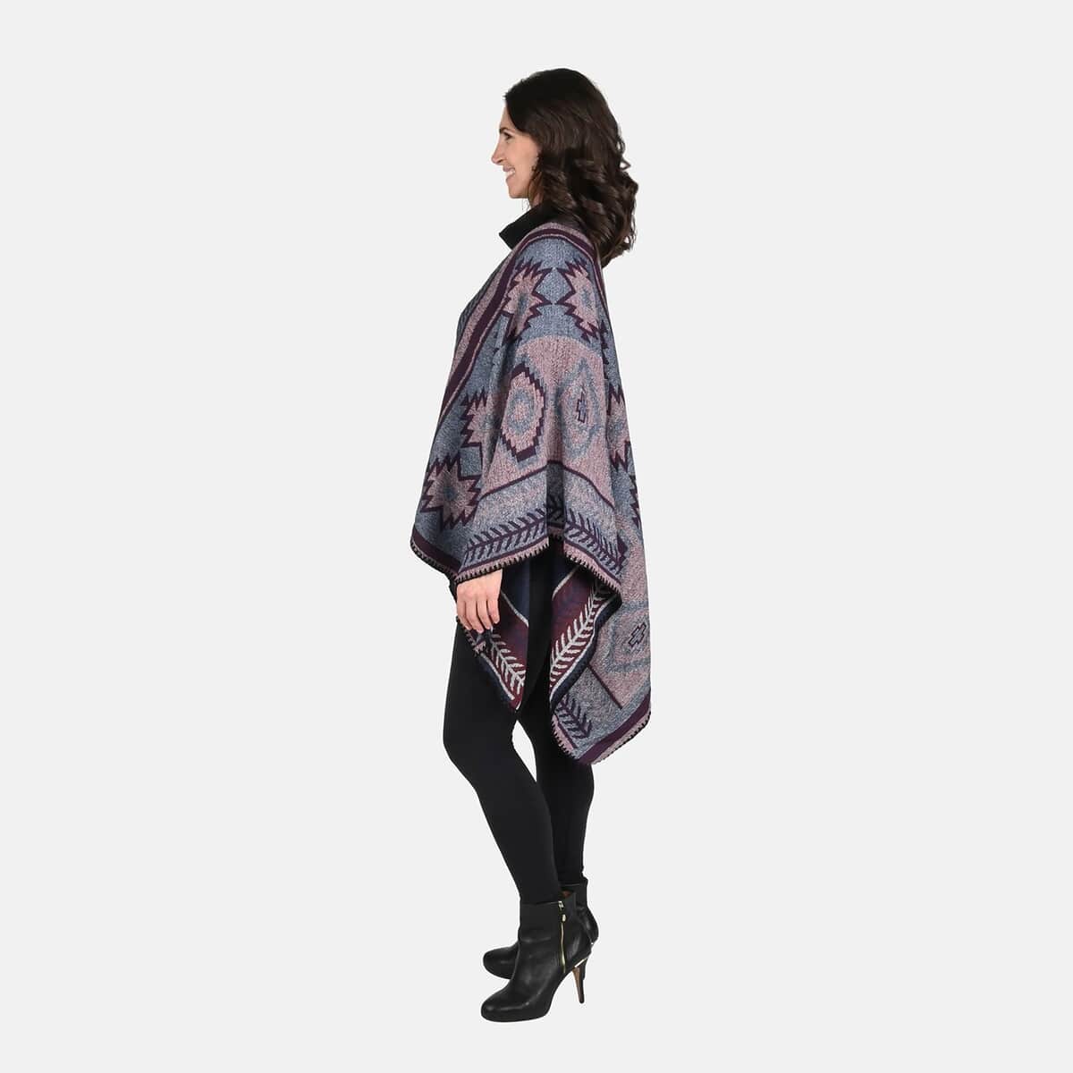 TAMSY Reversible Red and Blue Santa Fe Style Pattern Kimono - One Size Fits Most image number 2