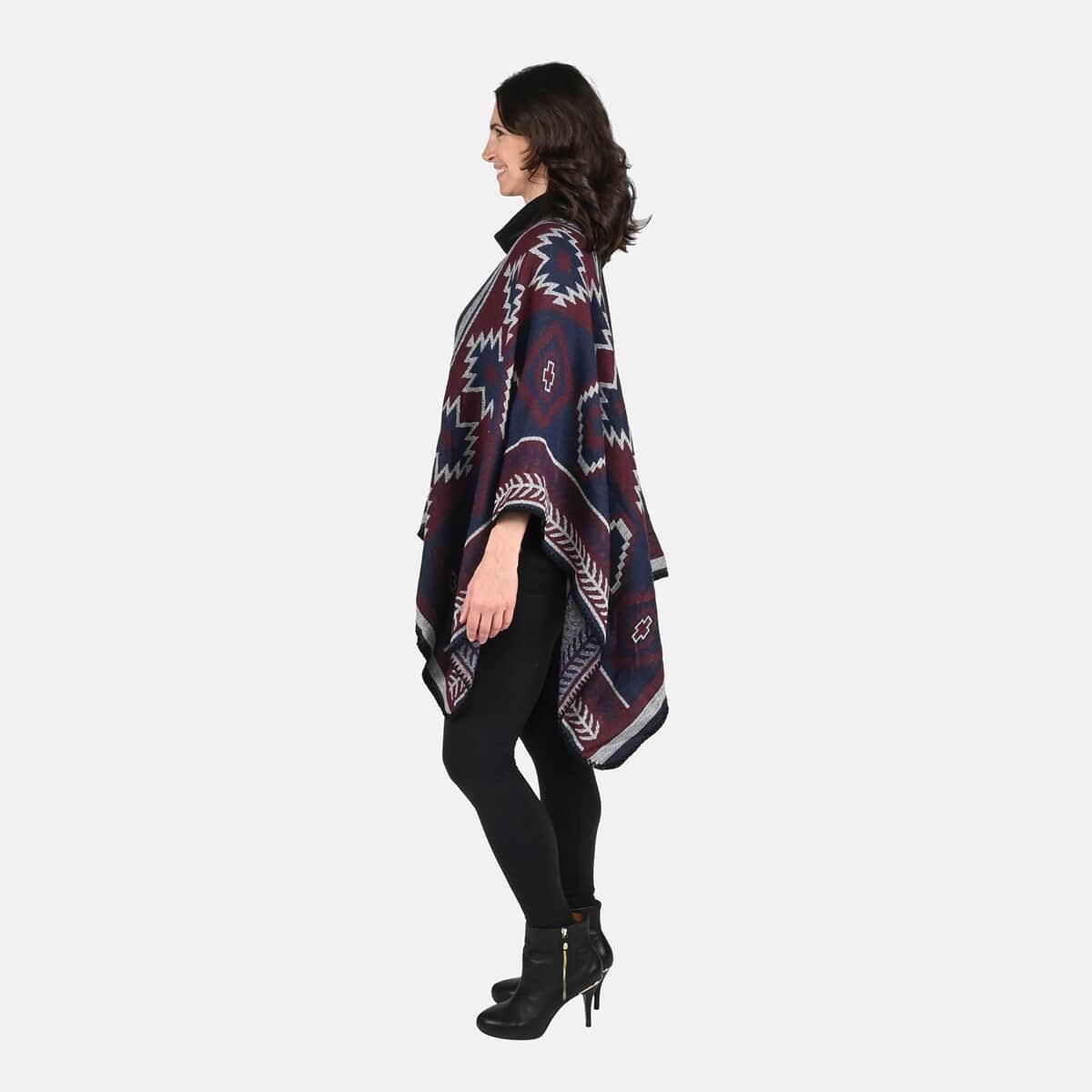 TAMSY Reversible Red and Blue Santa Fe Style Pattern Kimono - One Size Fits Most image number 3