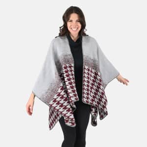 Tamsy Burgundy Houndstooth Reversible Kimono - One Size Fits Most , Women's Kimono , Summer Kimono , Open-Front Kimono