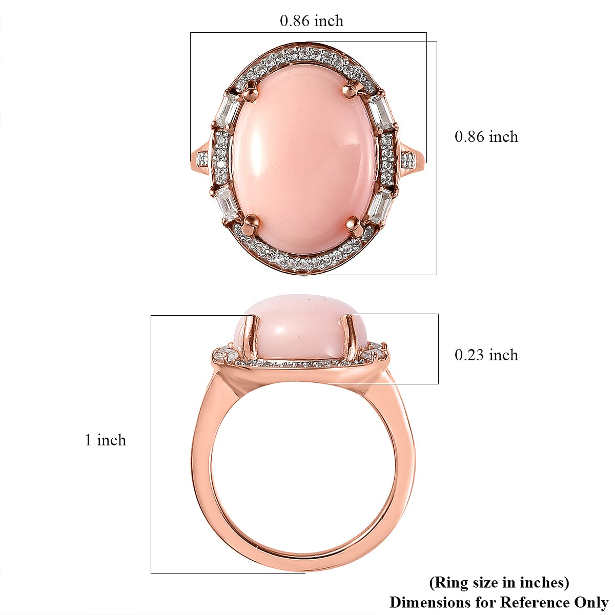Peruvian Pink Opal and White Zircon Halo Ring in Vermeil Rose Gold Over Sterling Silver (Size 10.0) 7.40 ctw