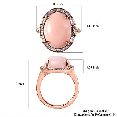 Peruvian Pink Opal and White Zircon Halo Ring in Vermeil Rose Gold Over Sterling Silver (Size 10.0) 7.40 ctw