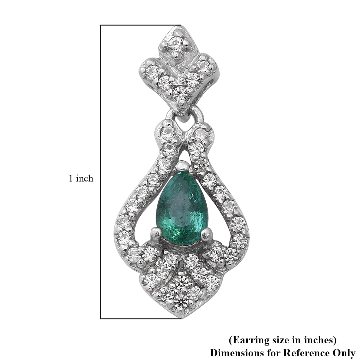 AAA Kagem Zambian Emerald and Natural White Zircon Dangle Earrings in Platinum Over Sterling Silver 1.60 ctw
