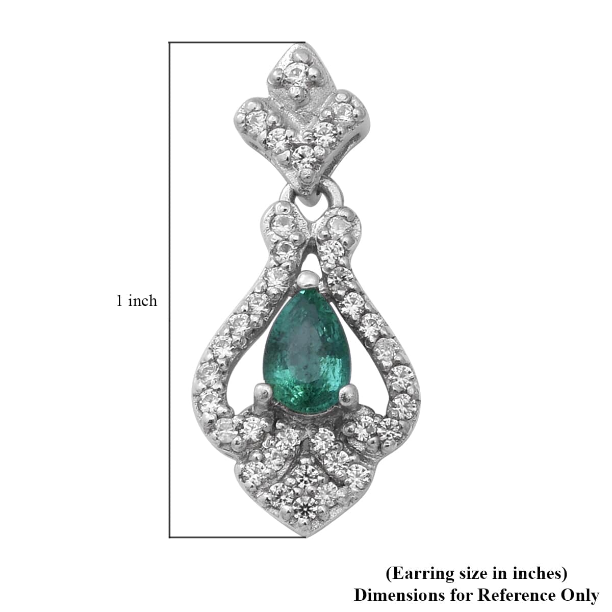 AAA Kagem Zambian Emerald and Natural White Zircon Dangle Earrings in Platinum Over Sterling Silver 1.60 ctw image number 3