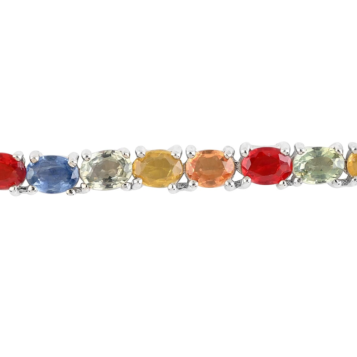 Multi Sapphire Tennis Necklace 18 Inches in Platinum Over Sterling Silver 20.15 Grams 26.25 ctw image number 2