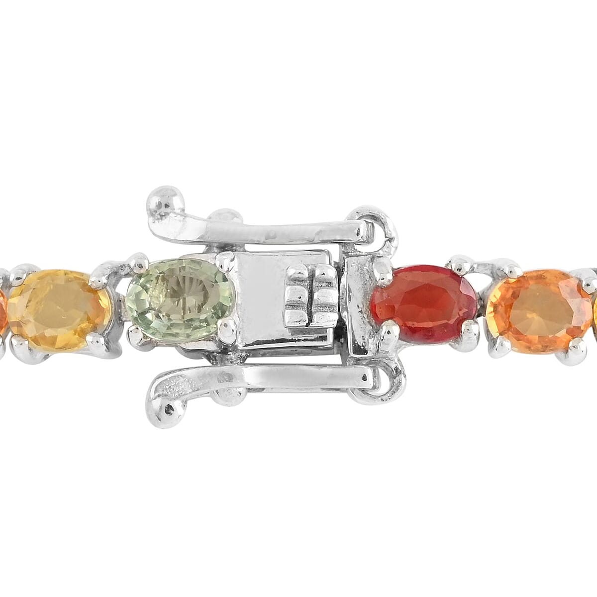 Multi Sapphire Tennis Necklace 18 Inches in Platinum Over Sterling Silver 20.15 Grams 26.25 ctw image number 3