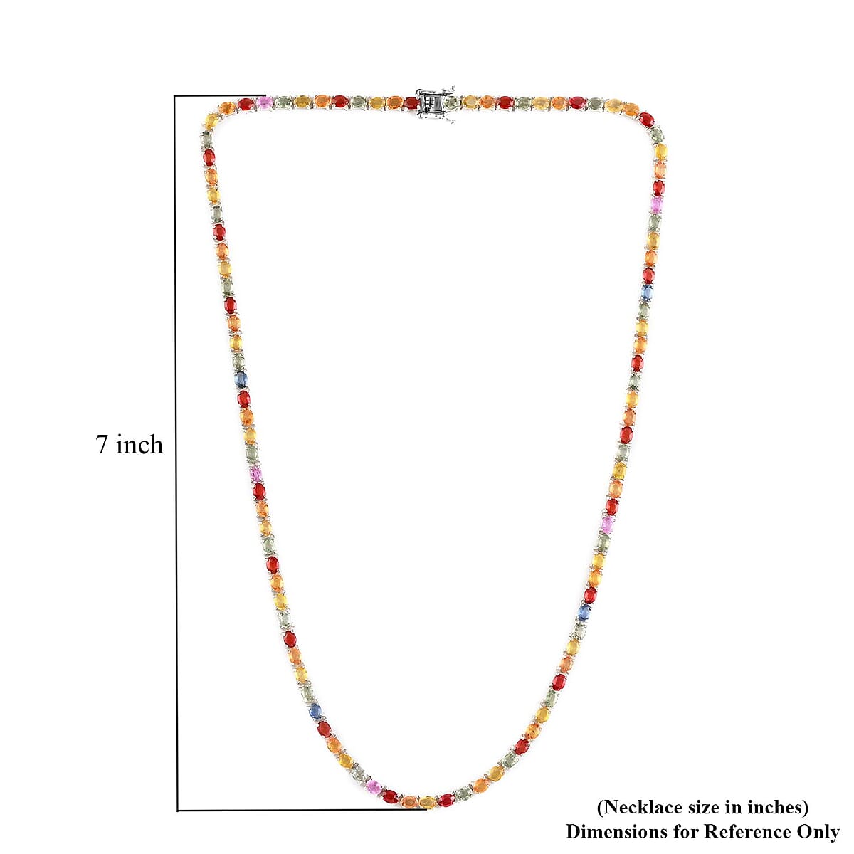 Multi Sapphire Tennis Necklace 18 Inches in Platinum Over Sterling Silver 20.15 Grams 26.25 ctw image number 4