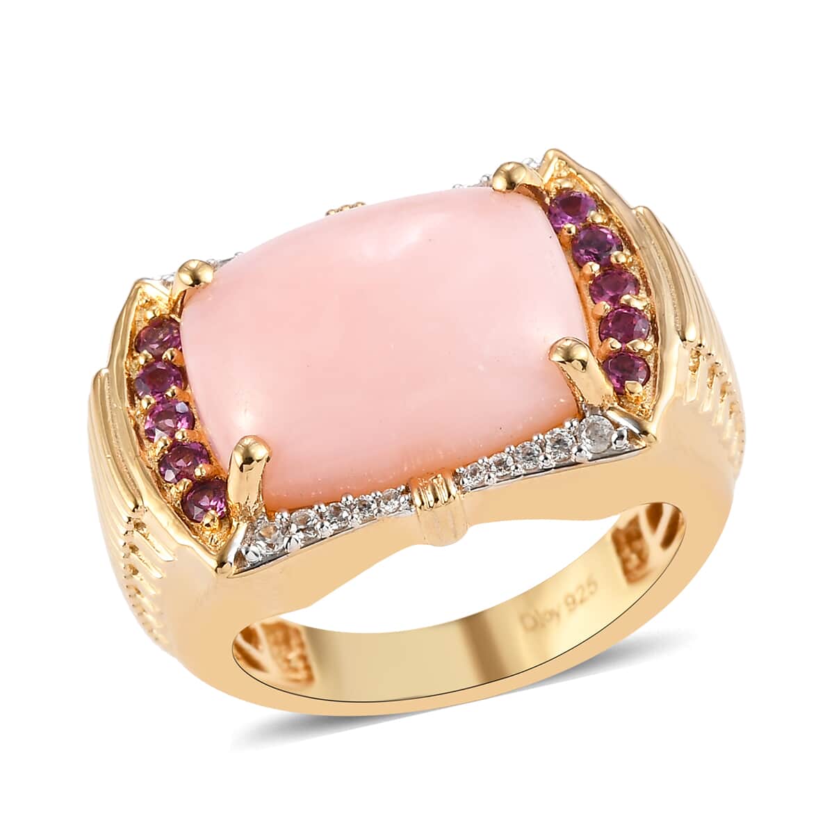 Peruvian Pink Opal and Multi Gemstone Men's Ring in Vermeil Yellow Gold Over Sterling Silver (Size 10.0) 10.75 Grams 8.75 ctw image number 0