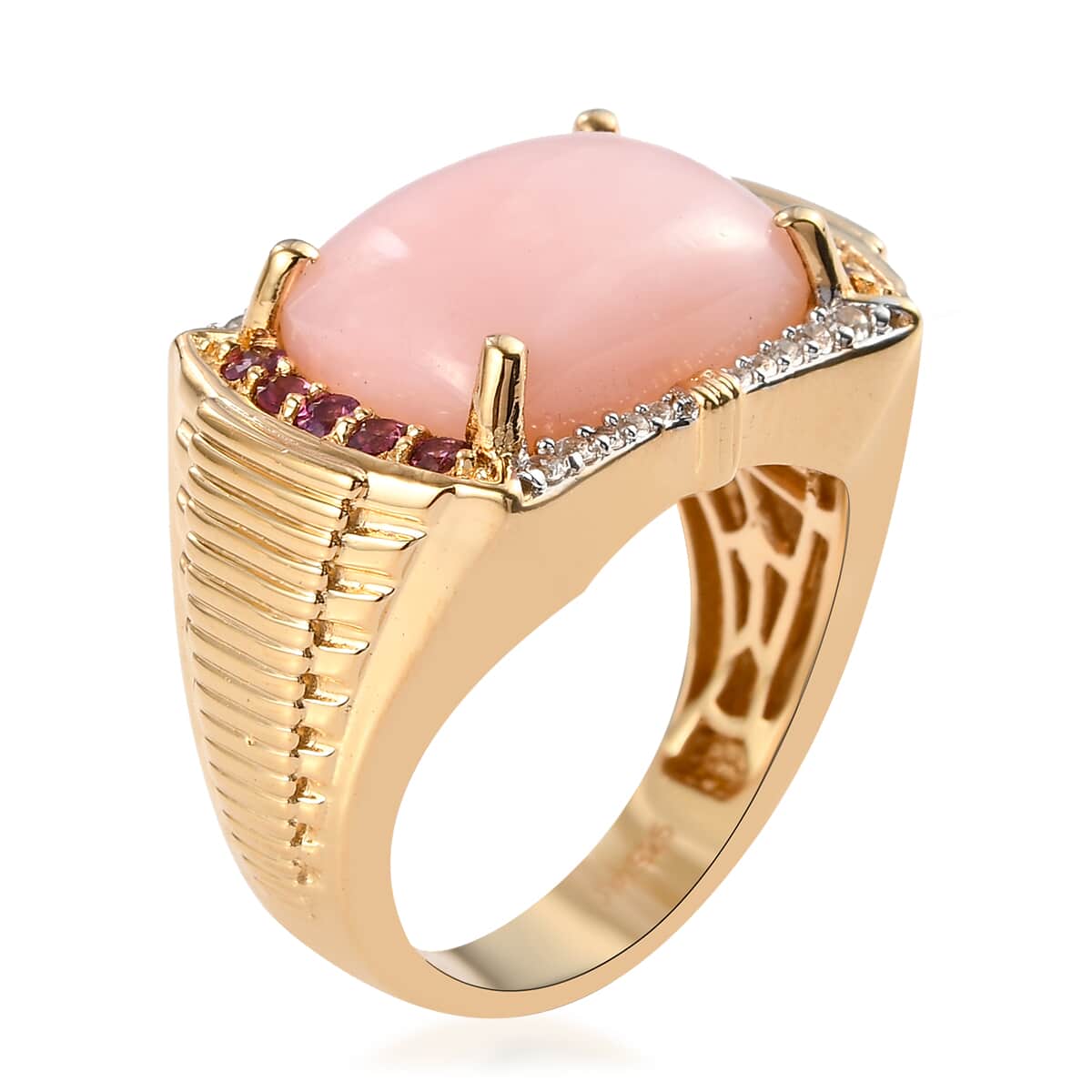 Peruvian Pink Opal and Multi Gemstone Men's Ring in Vermeil Yellow Gold Over Sterling Silver (Size 10.0) 10.75 Grams 8.75 ctw image number 3