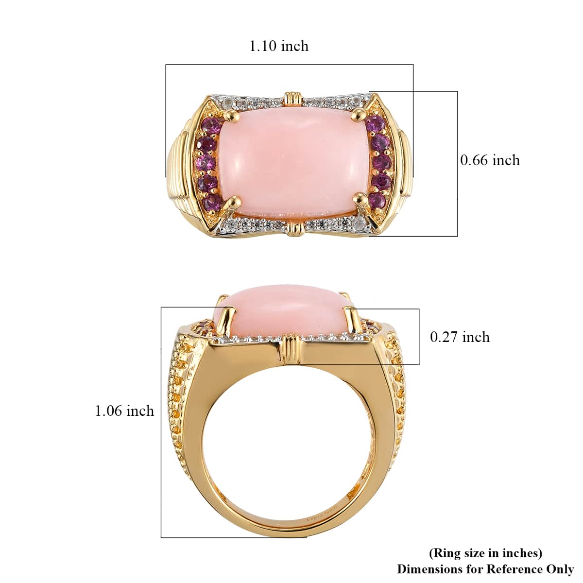 Peruvian Pink Opal and Multi Gemstone Men's Ring in Vermeil Yellow Gold Over Sterling Silver (Size 10.0) 10.75 Grams 8.75 ctw image number 5