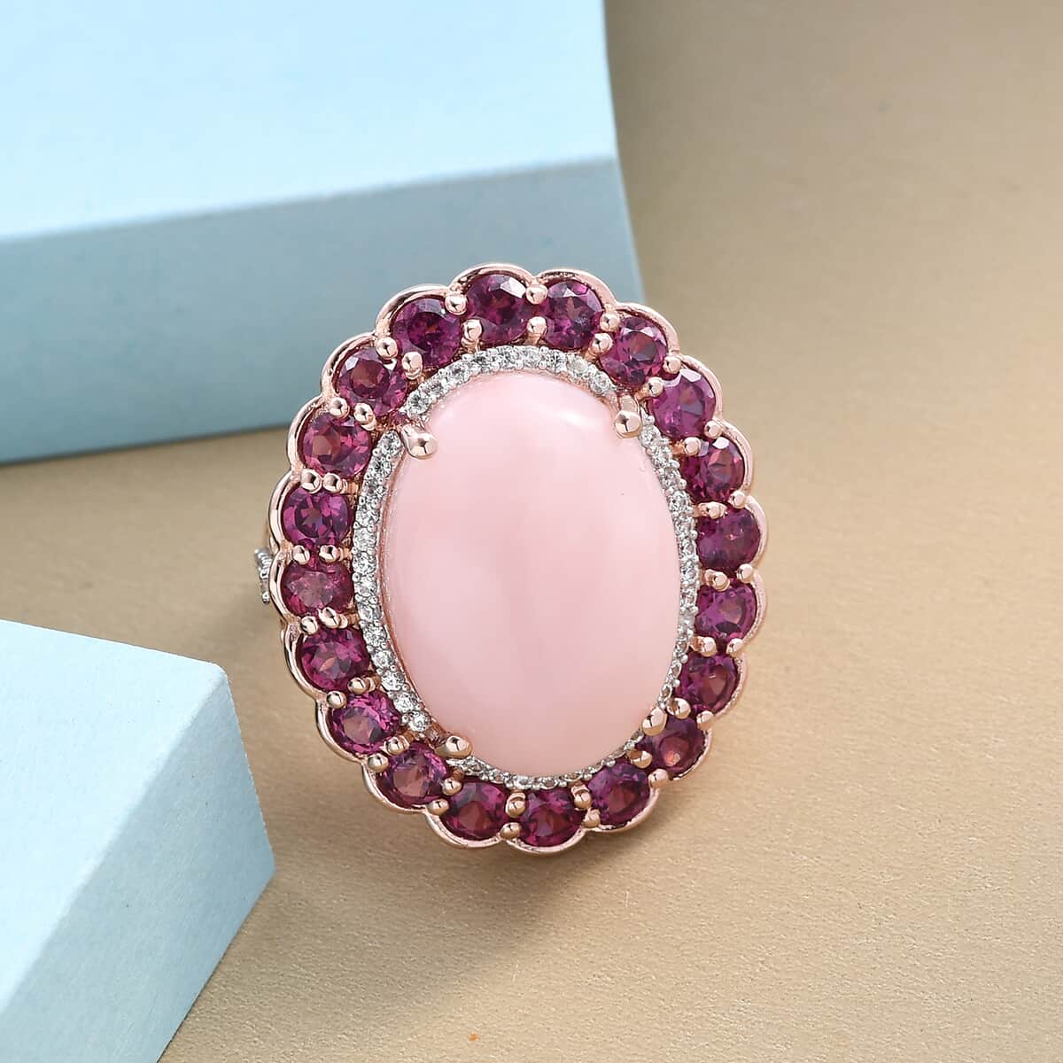 Peruvian Pink Opal and Multi Gemstone Ring in Vermeil Rose Gold Over Sterling Silver (Size 7.0) 13.35 ctw image number 1