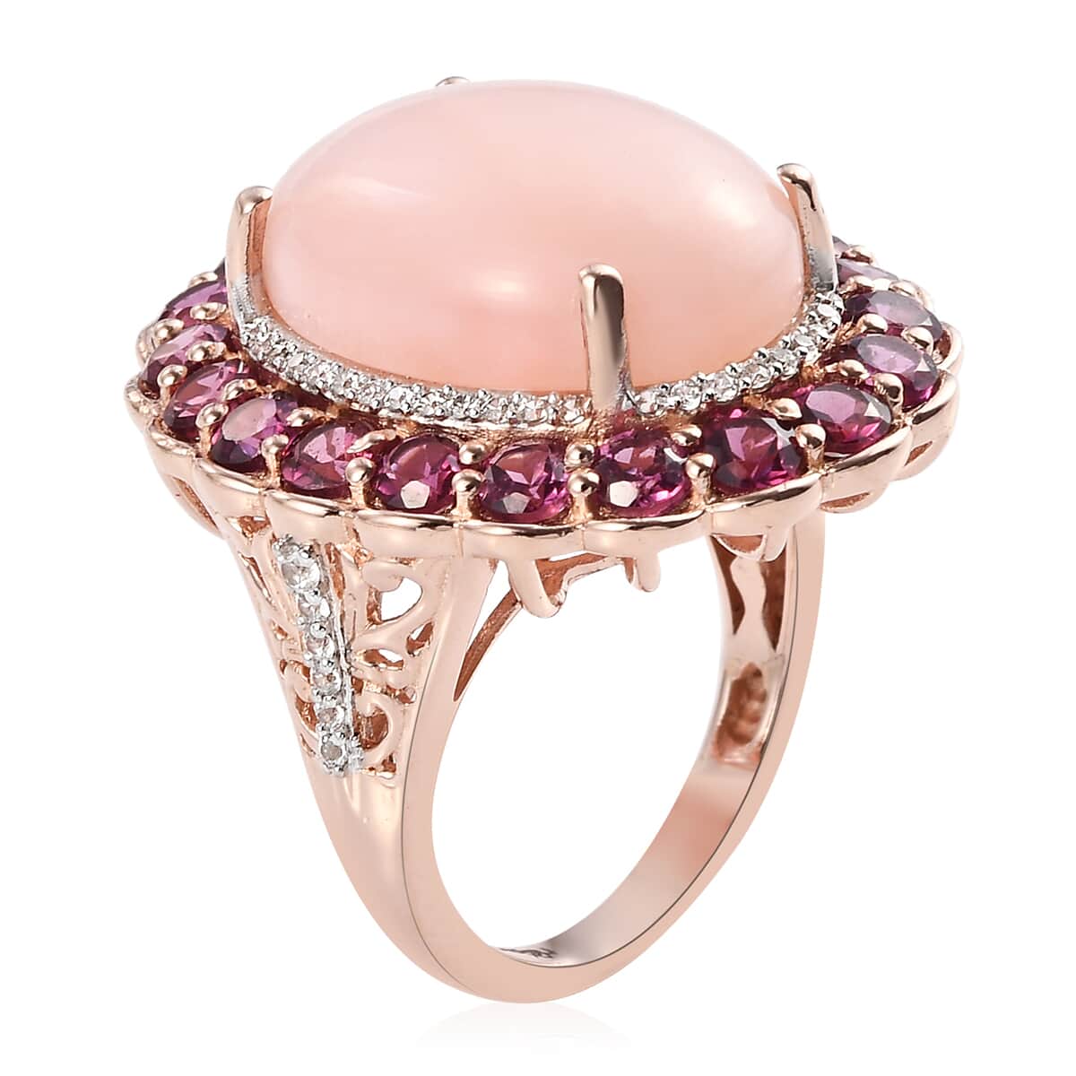 Peruvian Pink Opal and Multi Gemstone Ring in Vermeil Rose Gold Over Sterling Silver (Size 7.0) 13.35 ctw image number 3