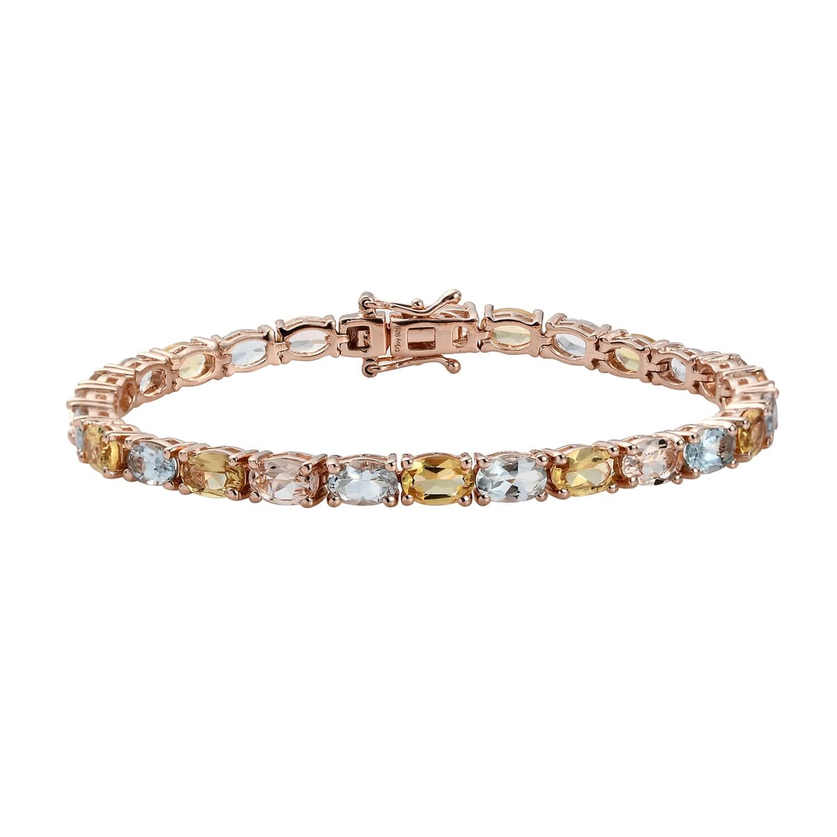 Premium Marropino Morganite, Yellow Beryl and Espirito Santo Aquamarine Bracelet in Vermeil Rose Gold Over Sterling Silver (6.50 In) 9.60 Grams 10.35 ctw image number 0