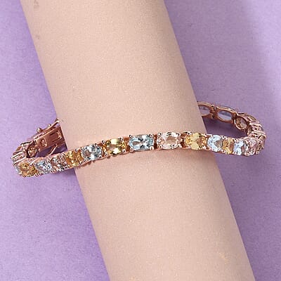 Premium Multi Beryl Tennis Bracelet in Vermeil Rose Gold Over Sterling Silver (6.50 In) 10.35 ctw