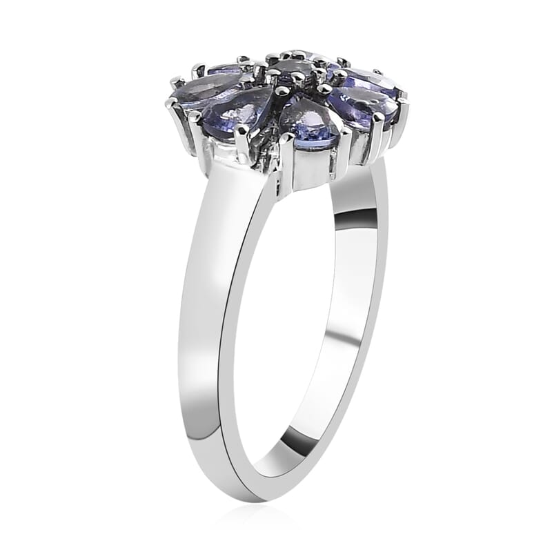 Tanzanite Floral Ring in Stainless Steel (Size 10.0) 0.90 ctw