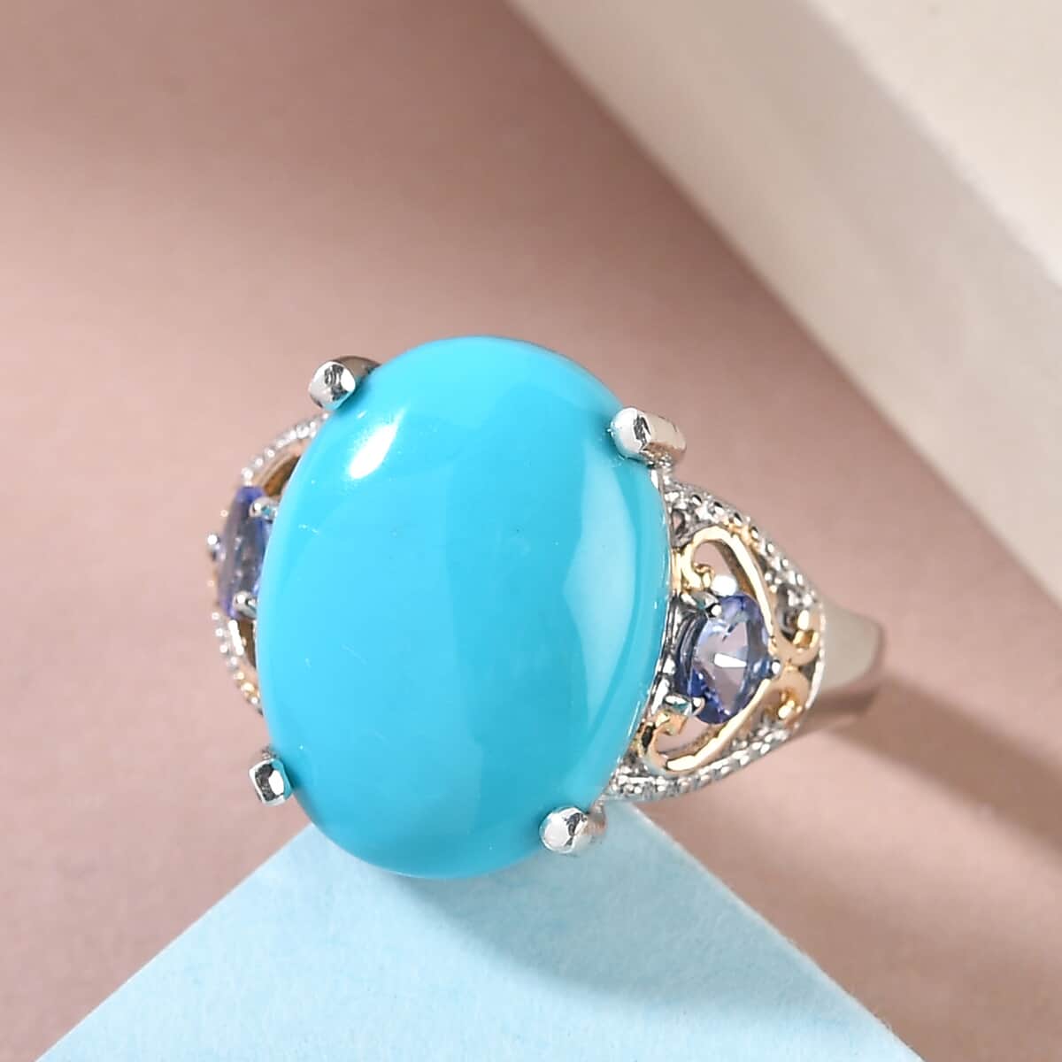 Sleeping Beauty Turquoise and Tanzanite Ring in Vermeil Yellow Gold and Platinum Over Sterling Silver (Size 9.0) 7.25 ctw image number 1