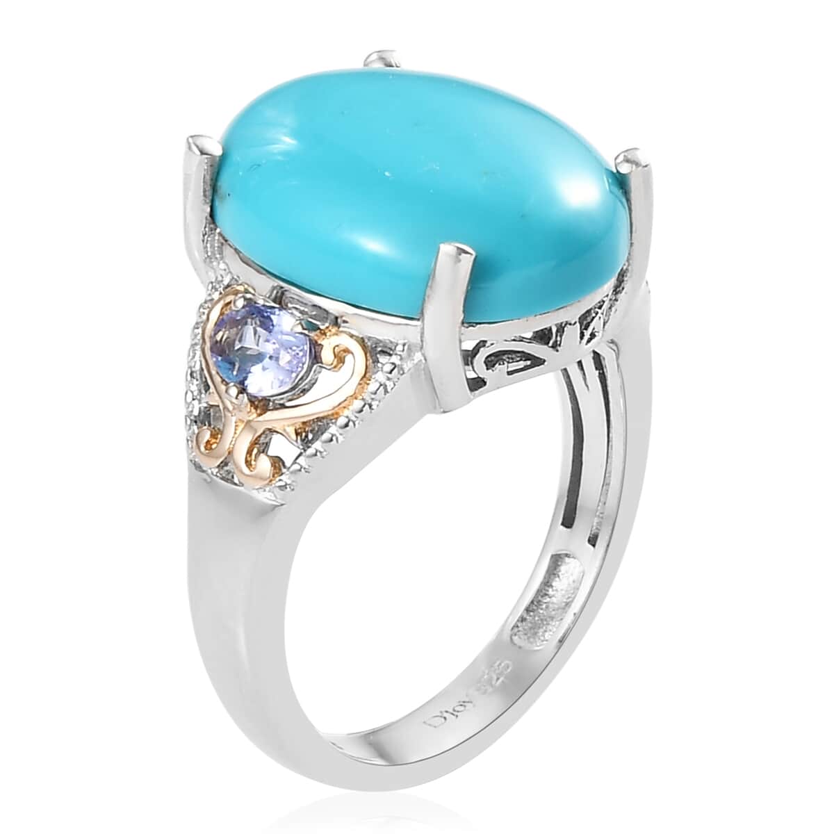 Sleeping Beauty Turquoise and Tanzanite Ring in Vermeil Yellow Gold and Platinum Over Sterling Silver (Size 9.0) 7.25 ctw image number 3