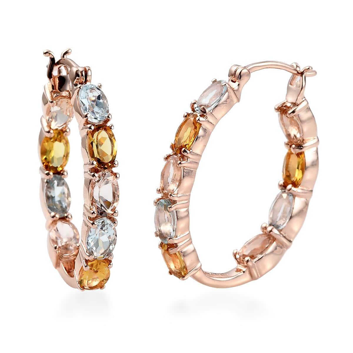 Premium Multi Beryl Inside Out Hoop Earrings in Vermeil Rose Gold Over Sterling Silver 7 Grams 7.25 ctw image number 0