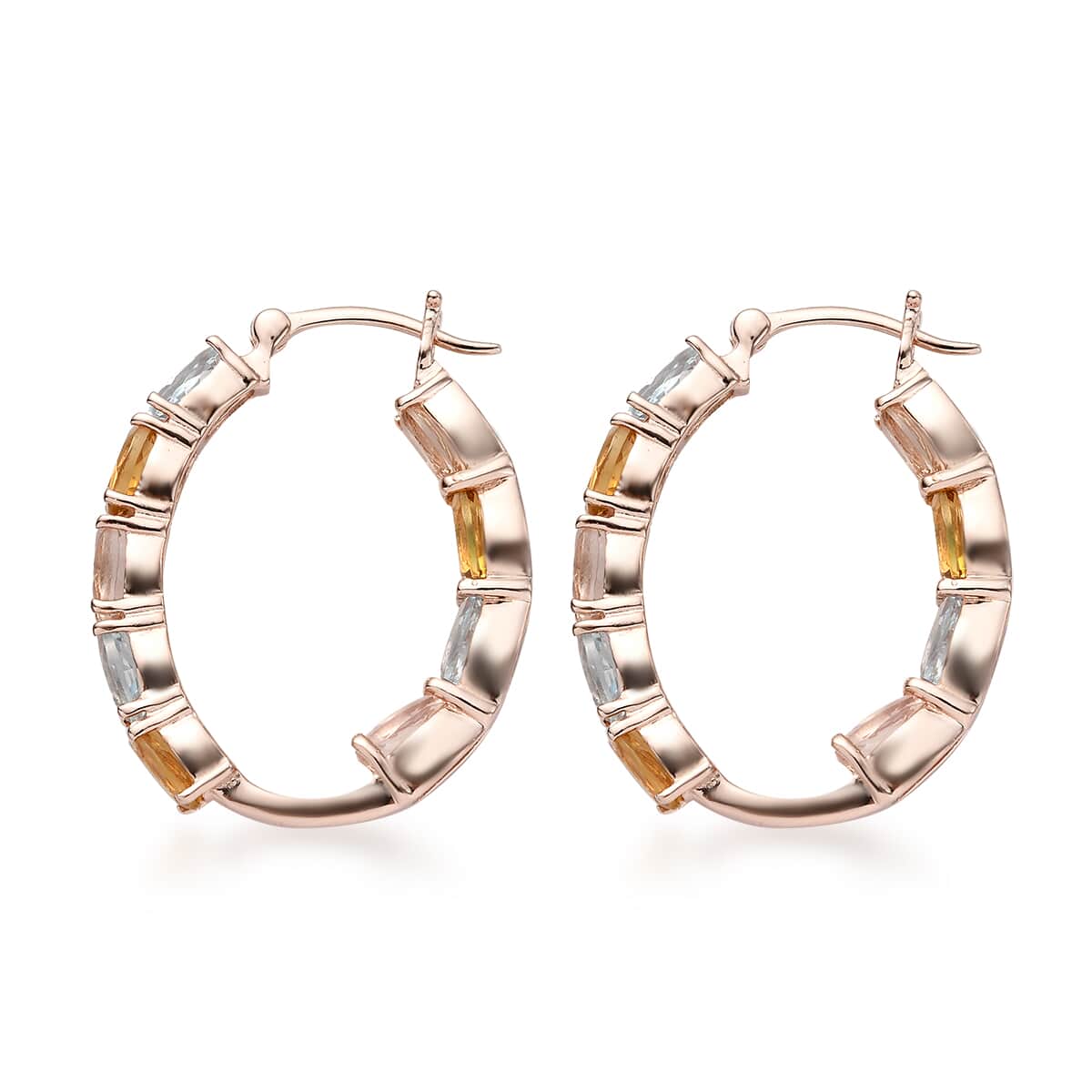 Premium Multi Beryl Inside Out Hoop Earrings in Vermeil Rose Gold Over Sterling Silver 7 Grams 7.25 ctw image number 3