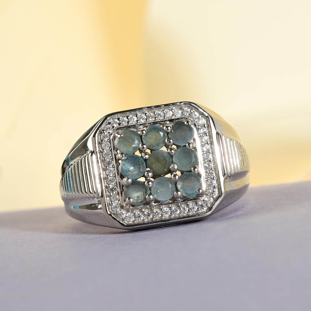 Narsipatnam Alexandrite and Natural White Zircon Men's Ring in Platinum Over Sterling Silver 8.60 Grams 1.40 ctw image number 1
