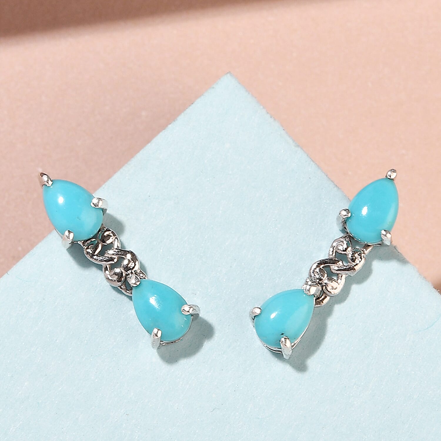 Sleeping Beauty Turquoise Drop Earrings in Platinum Over Sterling Silver 1.75 ctw