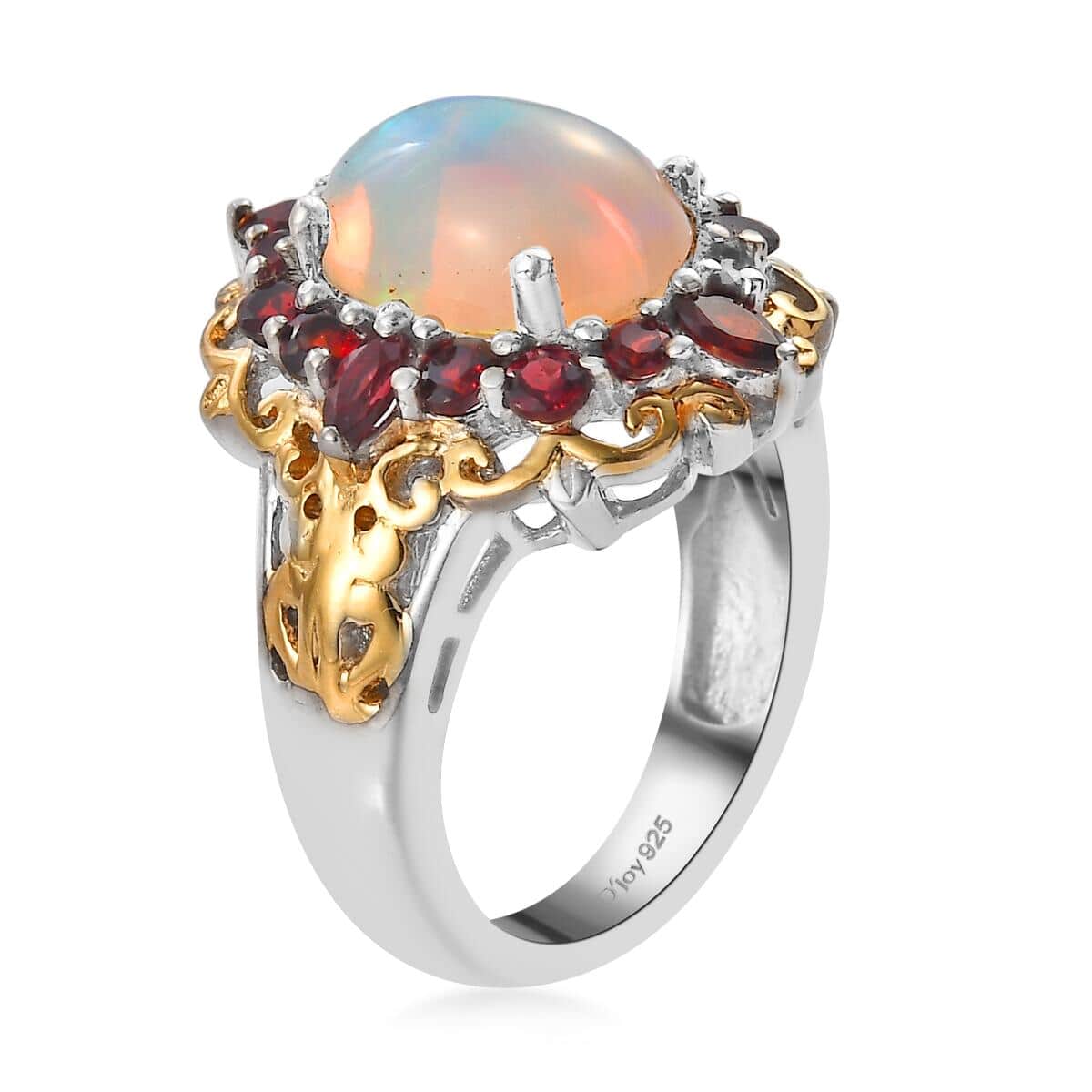 Ethiopian Opal ,  Anthill Garnet  Ring in Platinum Overlay Sterling Silver 3.09 ctw ,  Silver Wt.  image number 3