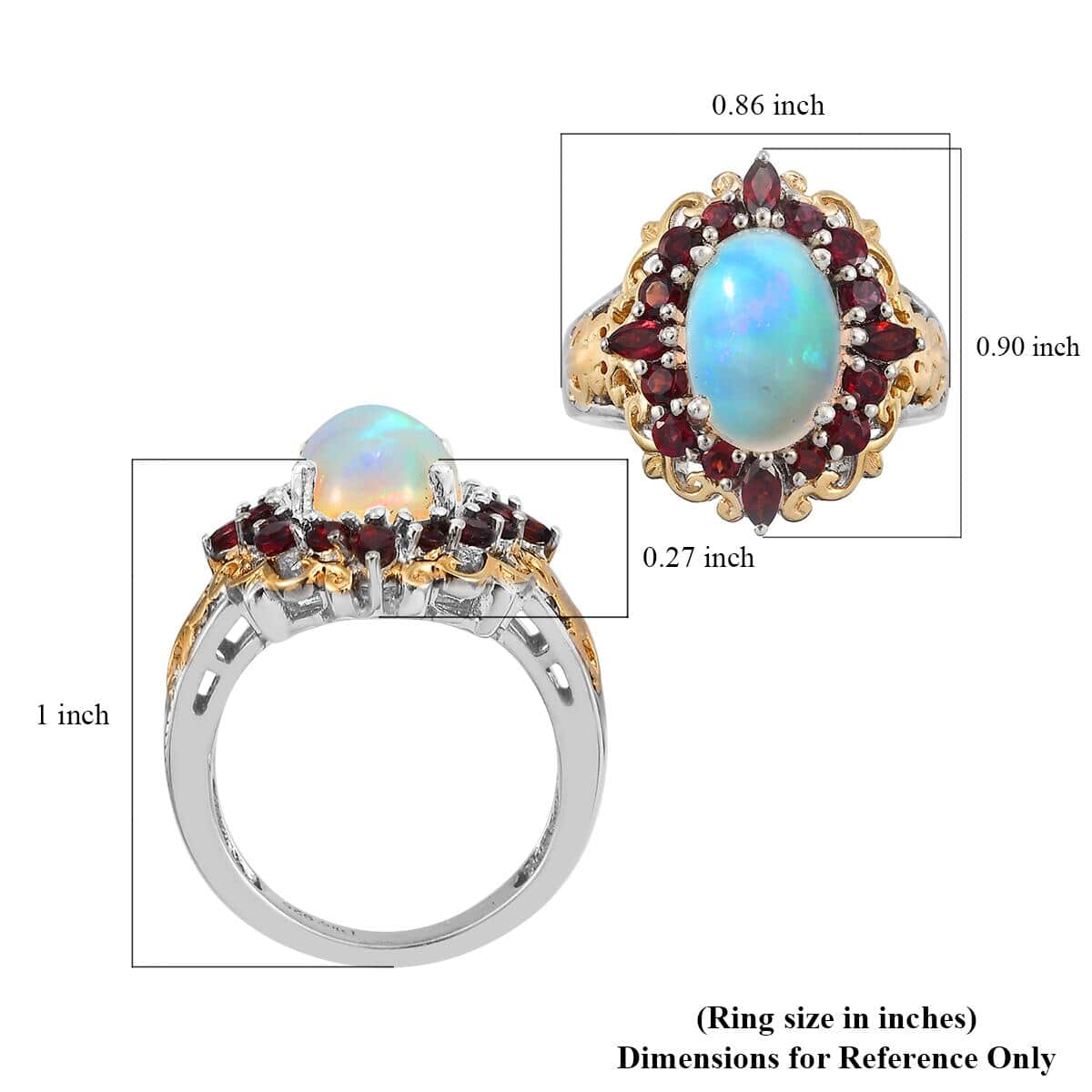 Ethiopian Opal ,  Anthill Garnet  Ring in Platinum Overlay Sterling Silver 3.09 ctw ,  Silver Wt.  image number 5