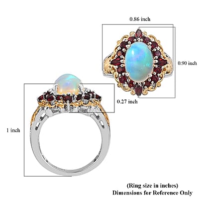 Premium Ethiopian Welo Opal and Anthill Garnet Cocktail Ring in Vermeil YG and Platinum Over Sterling Silver (Size 10.0) 3.75 ctw