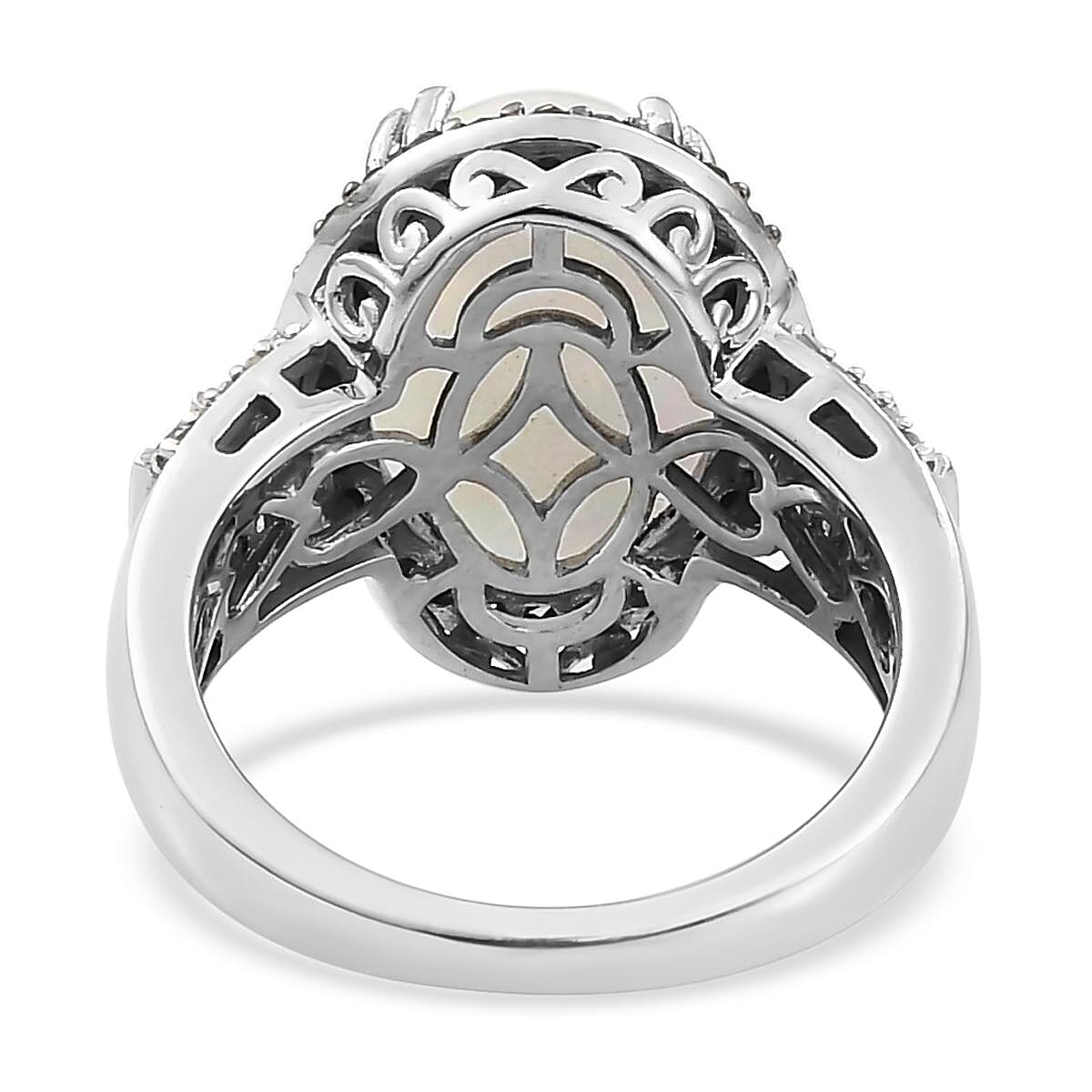 Premium Ethiopian Welo Opal, Natural Champagne and White Diamond Ring in Rhodium & Platinum Over Sterling Silver (Size 10.0) 4.40 ctw