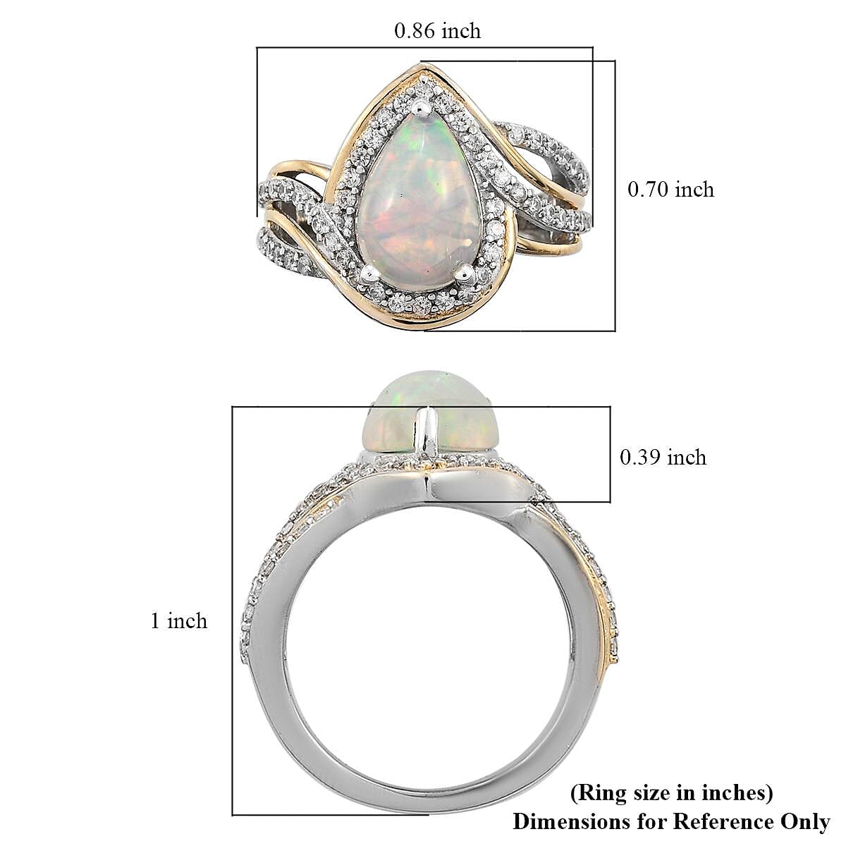 Premium Ethiopian Welo Opal and Natural White Zircon Ring in Vermeil Yellow Gold and Platinum Over Sterling Silver (Size 7.0) 2.40 ctw