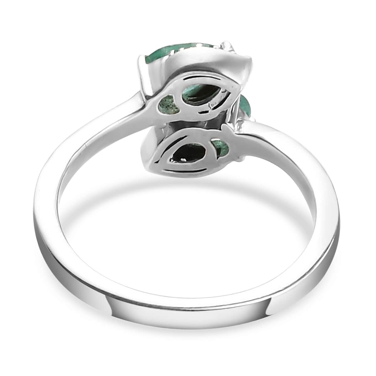 AAA Kagem Zambian Emerald and Natural White Zircon Bypass Ring in Platinum Over Sterling Silver (Size 6.0) 0.85 ctw image number 4