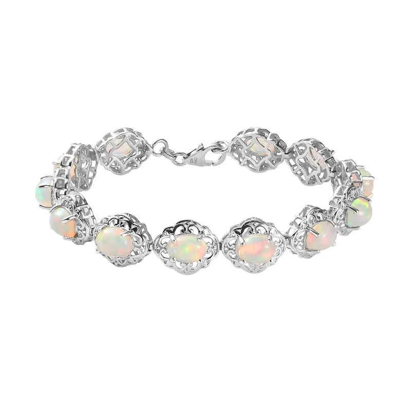 Premium Ethiopian Welo Opal Filigree Bracelet in Platinum Over Sterling Silver,Filigree Bracelet,Opal Bracelet, Silver Bracelet For Women (6.50 In) 8.65 ctw