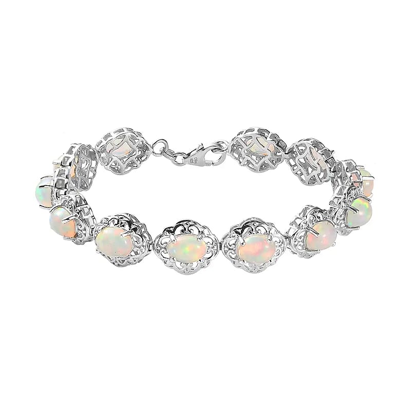 Premium Ethiopian Welo Opal Filigree Bracelet in Platinum Over Sterling Silver,Filigree Bracelet,Opal Bracelet, Silver Bracelet For Women (6.50 In) 8.65 ctw