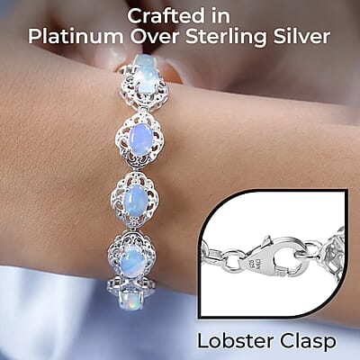 Premium Ethiopian Welo Opal Filigree Bracelet in Platinum Over Sterling Silver,Filigree Bracelet,Opal Bracelet, Silver Bracelet For Women (6.50 In) 8.65 ctw