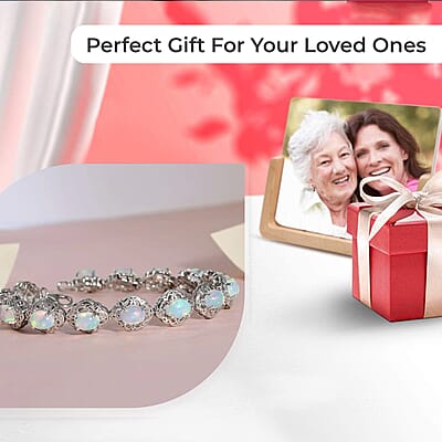 Premium Ethiopian Welo Opal Filigree Bracelet in Platinum Over Sterling Silver,Filigree Bracelet,Opal Bracelet, Silver Bracelet For Women (6.50 In) 8.65 ctw