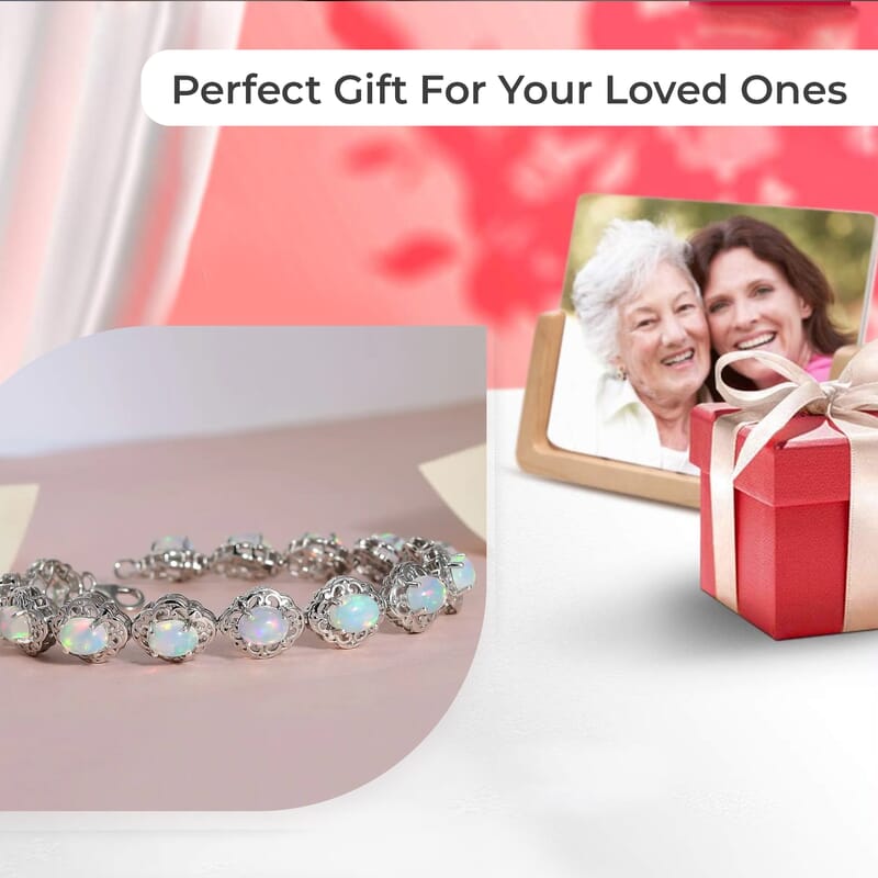 Premium Ethiopian Welo Opal Filigree Bracelet in Platinum Over Sterling Silver,Filigree Bracelet,Opal Bracelet, Silver Bracelet For Women (6.50 In) 8.65 ctw