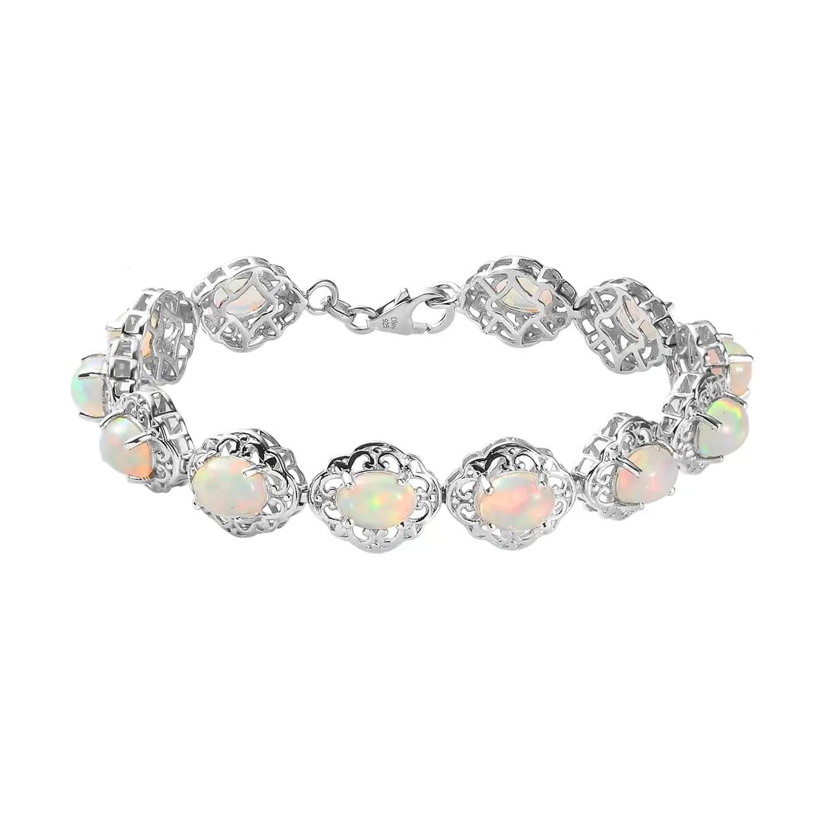 Premium Ethiopian Welo Opal Filigree Bracelet in Platinum Over Sterling Silver, Filigree Bracelet, Opal Bracelet, Silver Bracelet For Women (7.25 In) 9.40 ctw image number 0