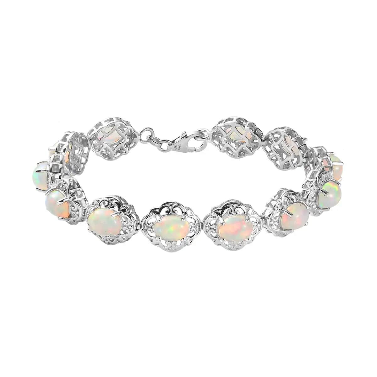 Premium Ethiopian Welo Opal 11.00 ctw Filigree Bracelet in Platinum Over Sterling Silver, Filigree Bracelet, Opal Bracelet, Silver Bracelet For Women (8.00 In) image number 0