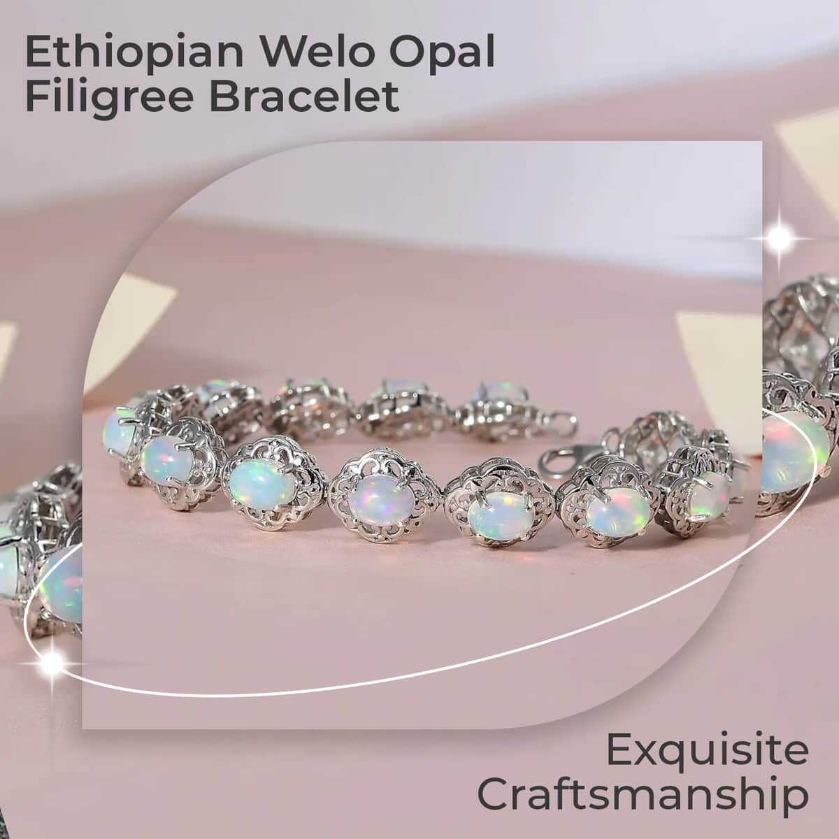 Premium Ethiopian Welo Opal 11.00 ctw Filigree Bracelet in Platinum Over Sterling Silver, Filigree Bracelet, Opal Bracelet, Silver Bracelet For Women (8.00 In) image number 1