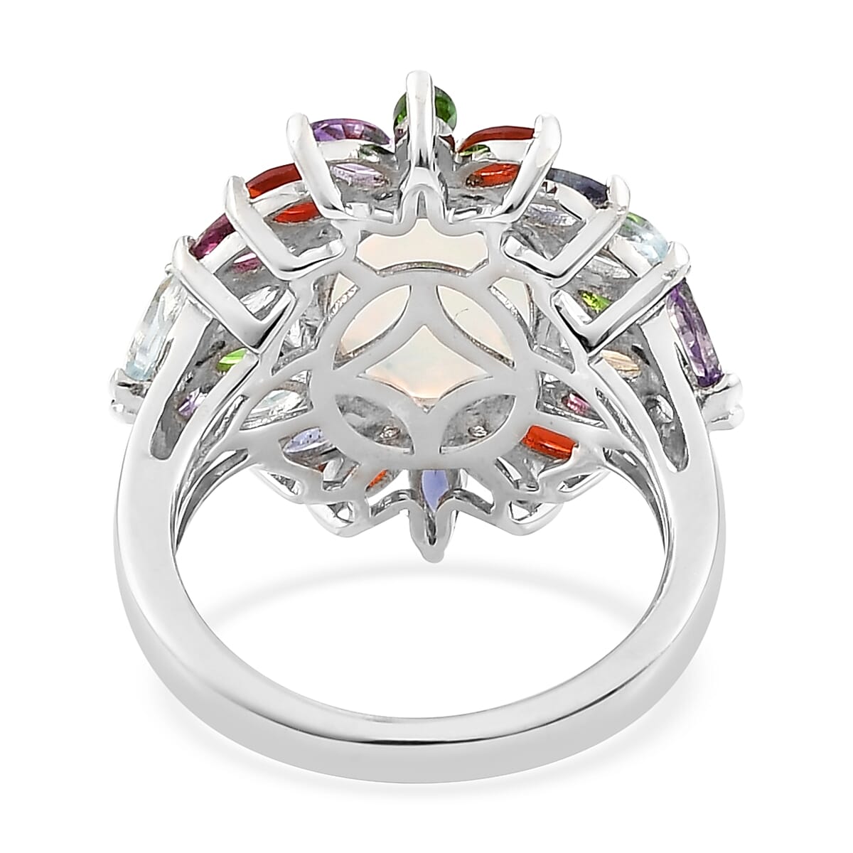 Premium Ethiopian Welo Opal and Multi Gemstone Floral Ring in Platinum Over Sterling Silver (Size 5.0) 3.40 ctw image number 4