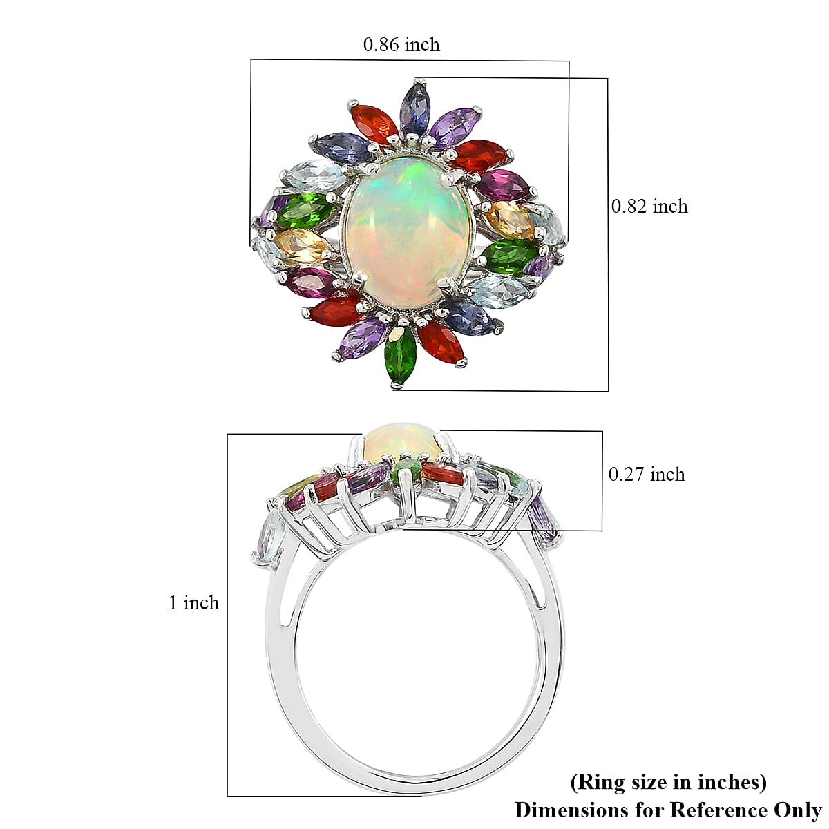 Premium Ethiopian Welo Opal and Multi Gemstone Floral Ring in Platinum Over Sterling Silver (Size 8.0) 3.40 ctw image number 5