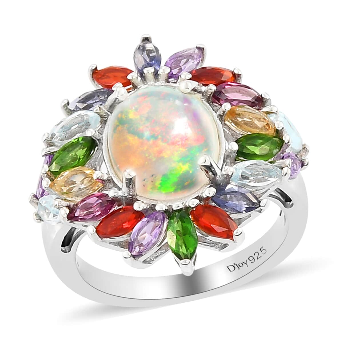Premium Ethiopian Welo Opal and Multi Gemstone Floral Ring in Platinum Over Sterling Silver (Size 9.0) 3.40 ctw image number 0
