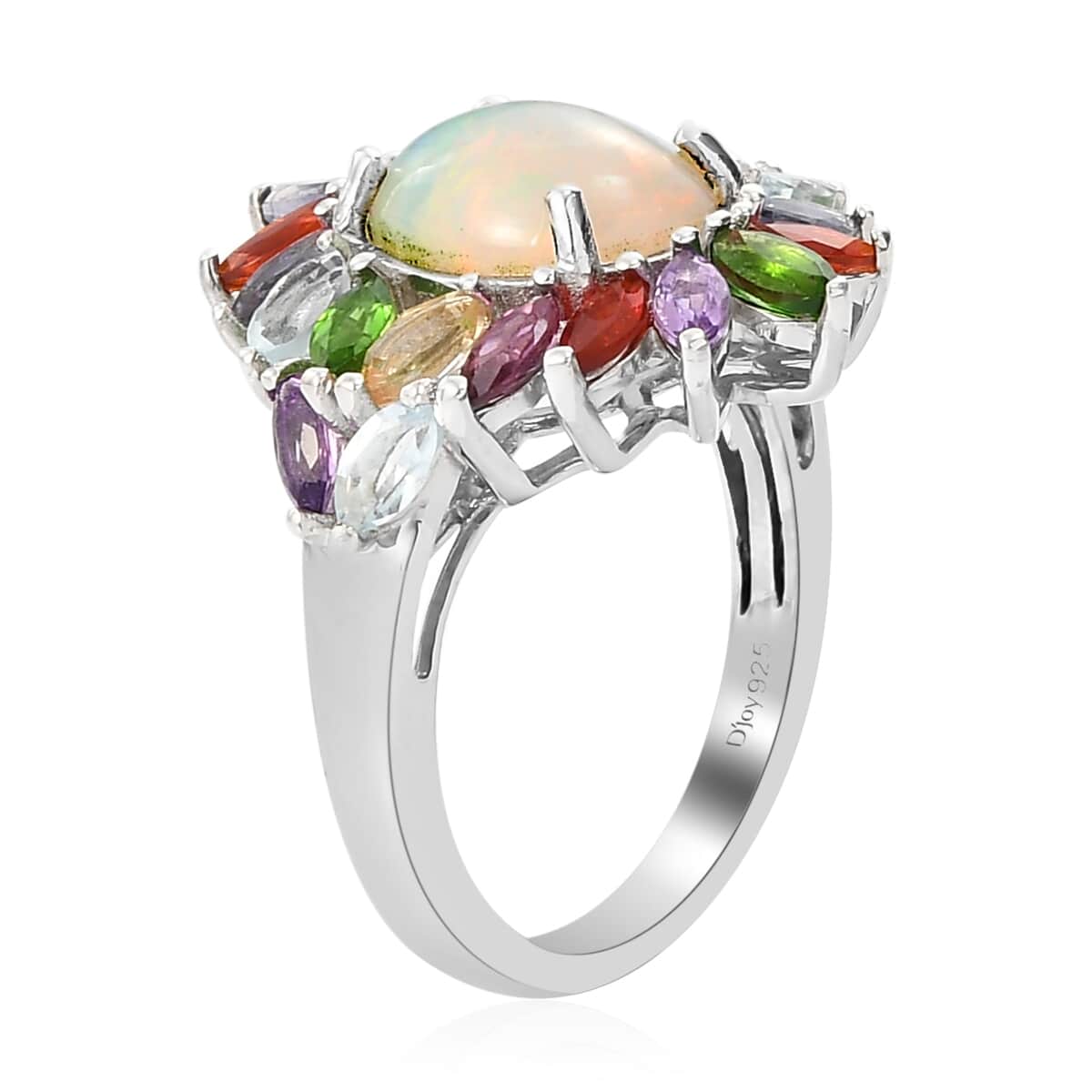 Premium Ethiopian Welo Opal and Multi Gemstone Floral Ring in Platinum Over Sterling Silver (Size 9.0) 3.40 ctw image number 3