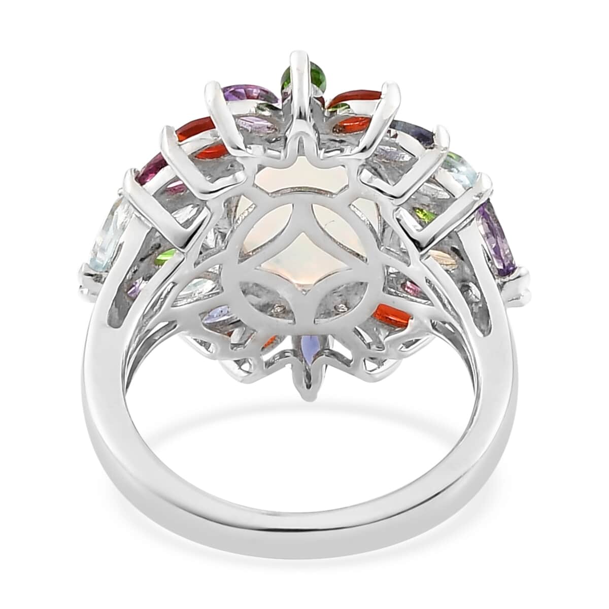 Premium Ethiopian Welo Opal and Multi Gemstone Floral Ring in Platinum Over Sterling Silver (Size 9.0) 3.40 ctw image number 4
