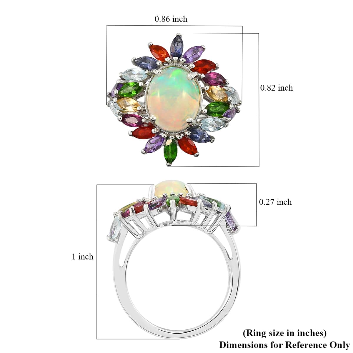 Premium Ethiopian Welo Opal and Multi Gemstone Floral Ring in Platinum Over Sterling Silver (Size 9.0) 3.40 ctw image number 5