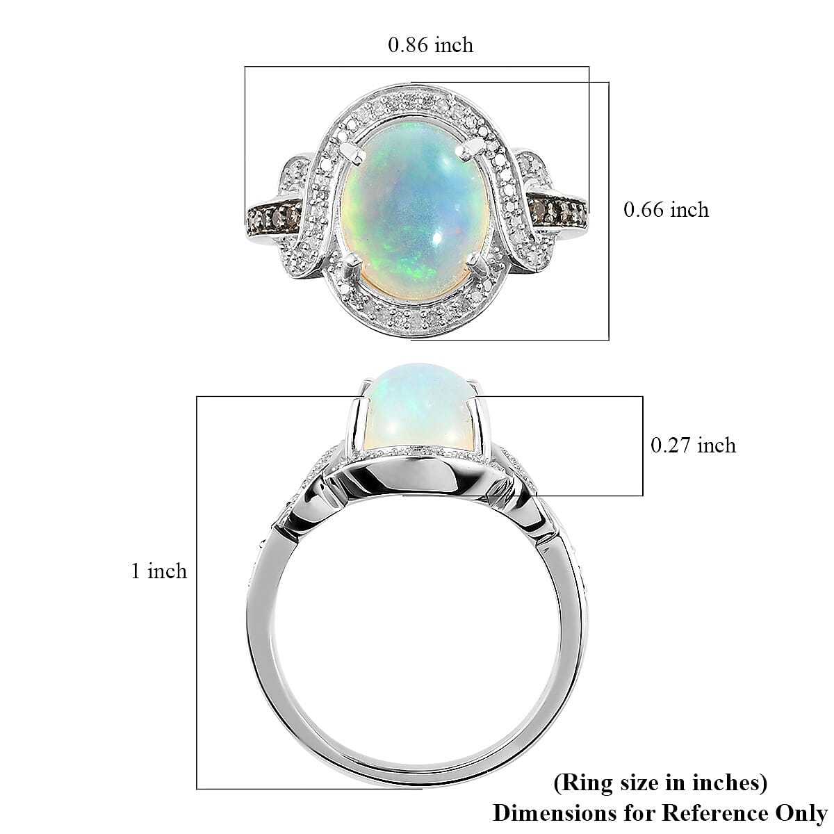 Premium Ethiopian Welo Opal, Natural Champagne and White Diamond Ring in Platinum Over Sterling Silver (Size 7.0) 2.40 ctw image number 5